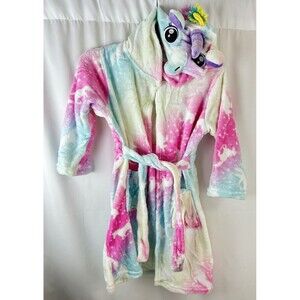 Soft Unicorn Hooded Robe Soft Fleece Hooded Sz Youth 6-7 Bath Robe Snuggie